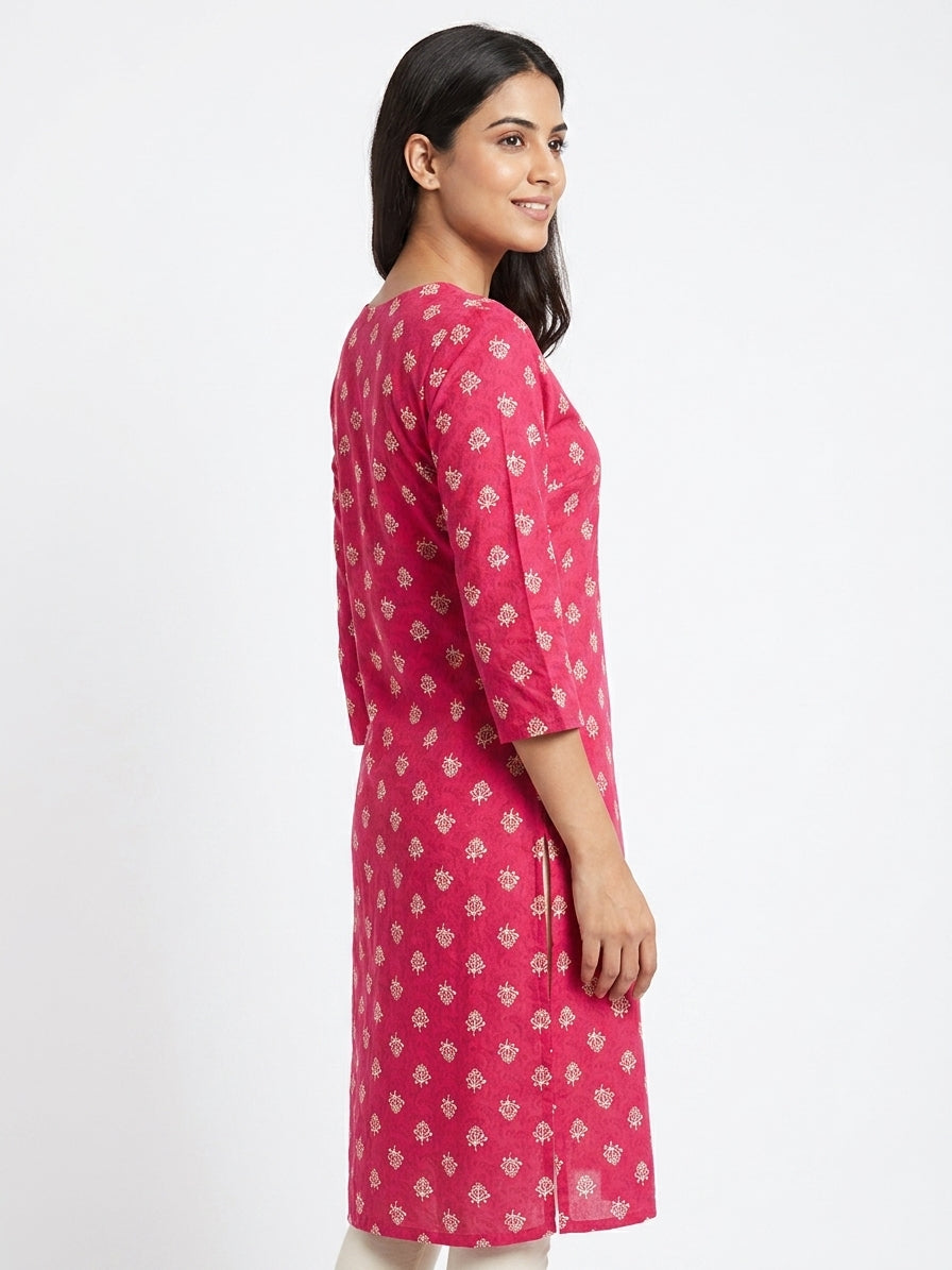 Pink Ethnic Print Cotton Kurti