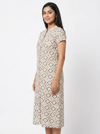 Off White Geometric Print Casual Kurti