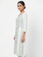 Women's White Ethnic Print Viscose Straight Kurti