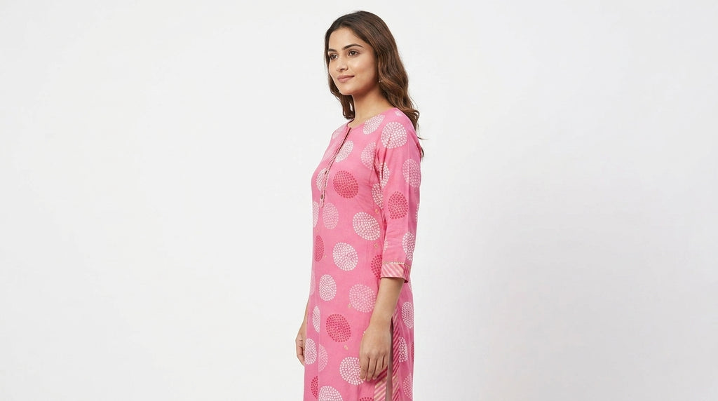 Women's Pink Ethnic Print Viscose Kurti