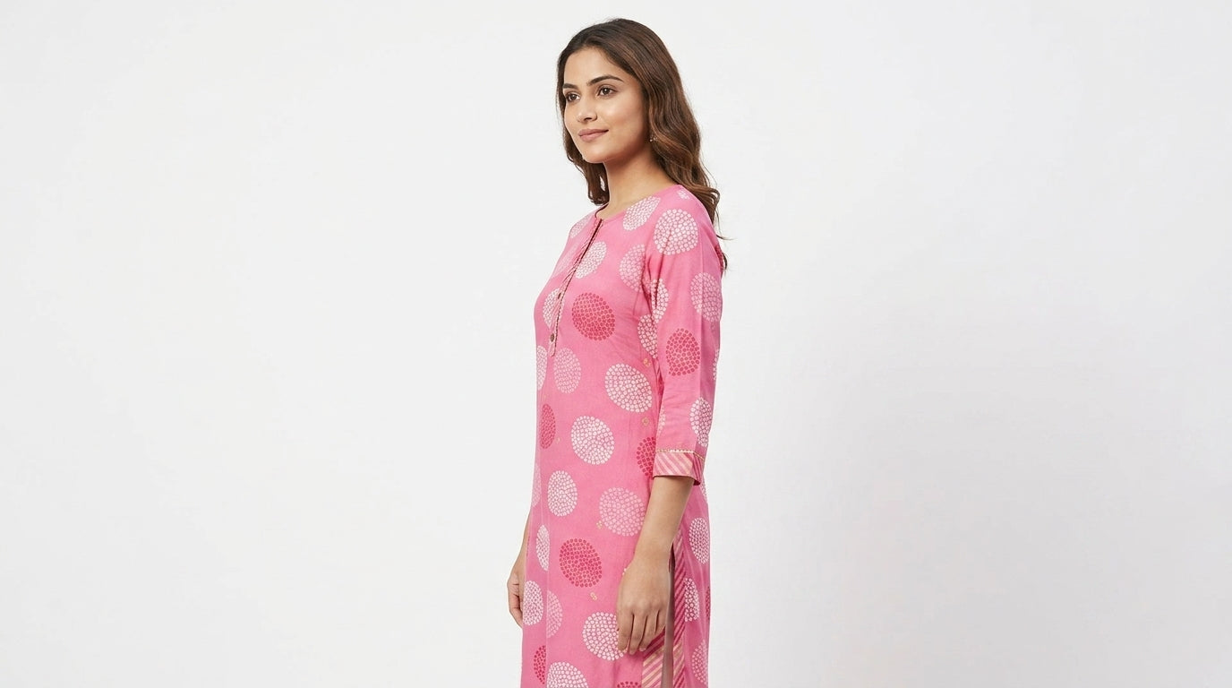 Women's Pink Ethnic Print Viscose Kurti