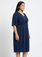 Dark Blue Shimmer V-Neck Party Dress