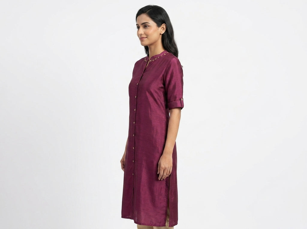 Women's Wine Solid Straight Kurti