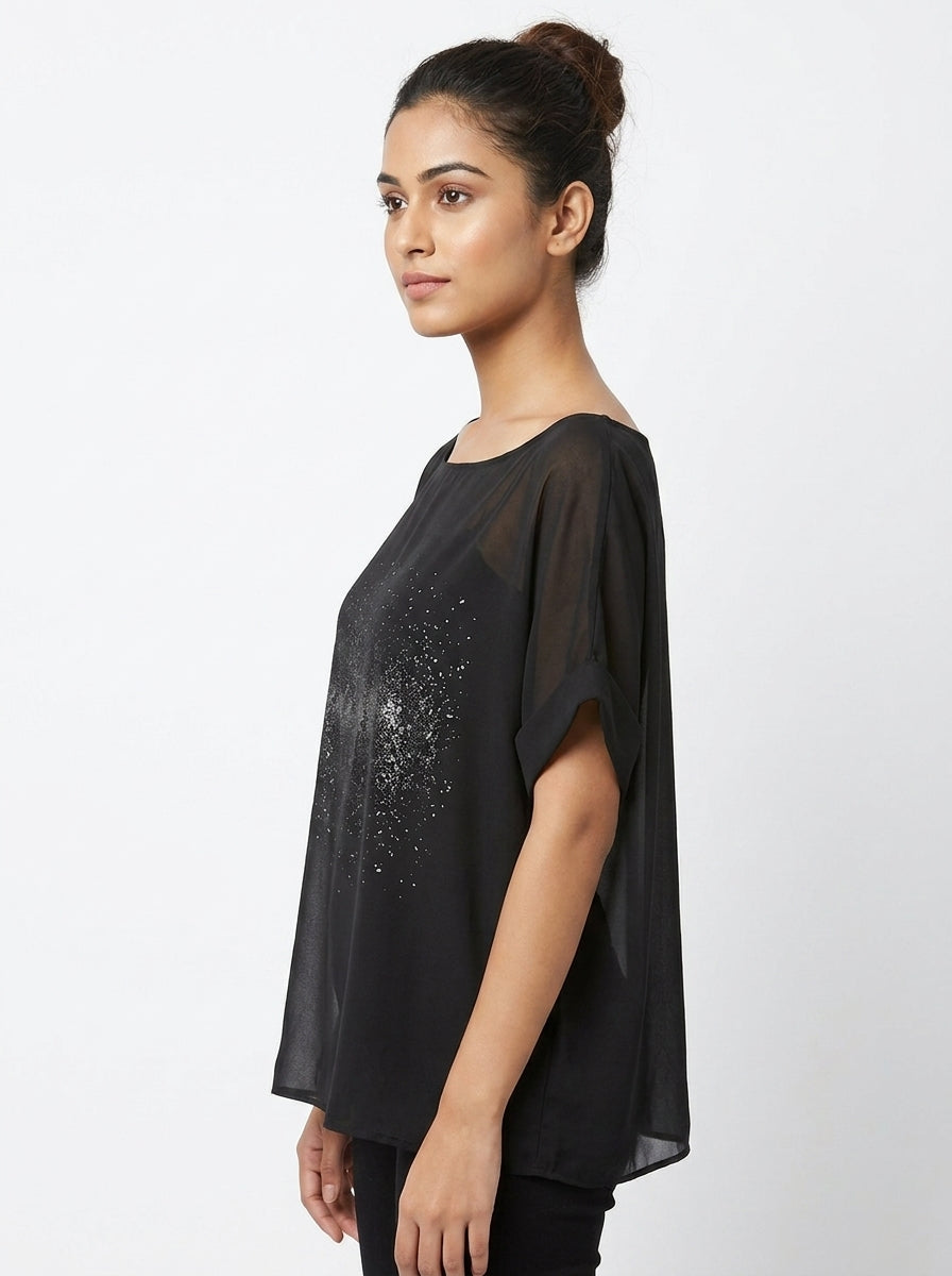 Women's Black Solid Relaxed Fit Top