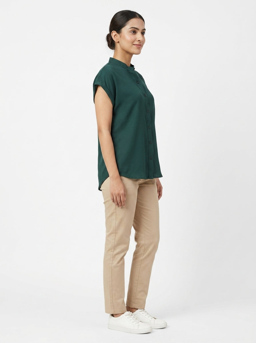 Women's Dark Green Solid Relaxed Fit Top