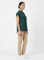 Women's Dark Green Solid Relaxed Fit Top