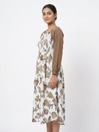 Women's Multi Abstract Print Smocked Flared Dress