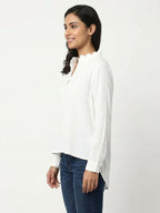 Women's White Textured Solid Long Sleeve Top