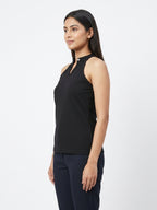 Black Solid Halter Neck Sleeveless Top