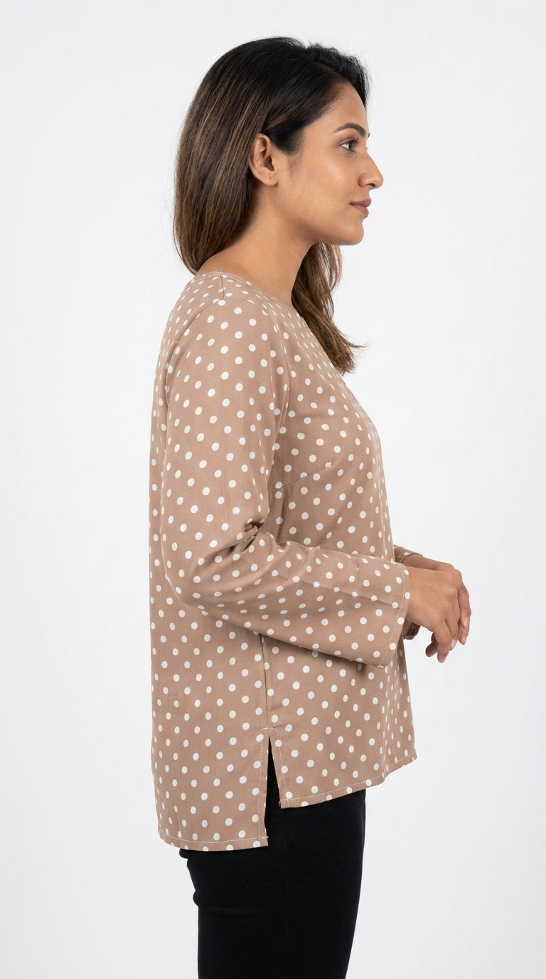 Tan Polka Dot Relaxed Fit Top