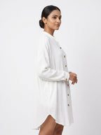 White Solid Oversized Button-Down Tunic Top