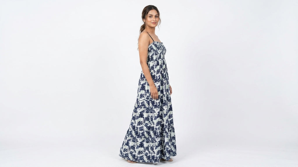Women's Multi Printed Strapless Flared Maxi Dress