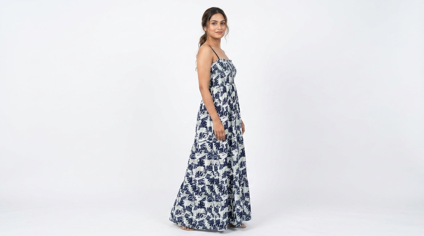 Women's Multi Printed Strapless Flared Maxi Dress