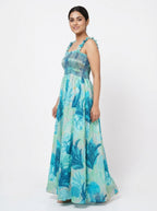 Women's Multi-Color Botanical Print Smocked Flared Dress
