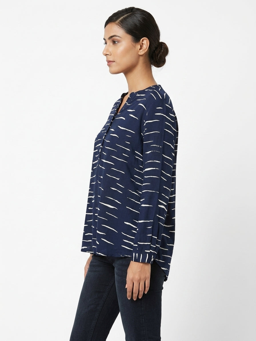 Navy Abstract Print Relaxed Fit Top