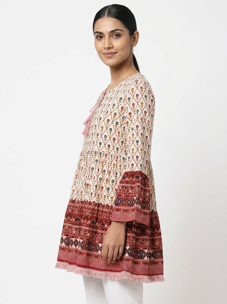 Multi-Color Ethnic Printed Flared Kurti