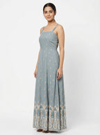 Light Grey Ethnic Print Flared Maxi Dress