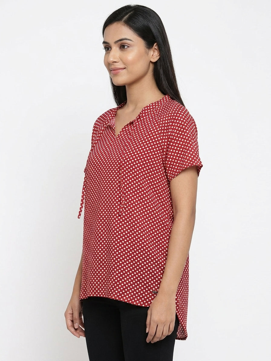 Women's Red Polka Dot Regular Fit Casual Top