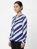 Multi-Colored Striped V-Neck Casual Top