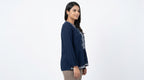 Women's Navy Embroidered V-Neck Top