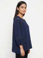 Women's Navy Self Design Relaxed Fit Top