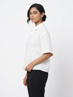 White Polka Dot Regular Fit Casual Shirt