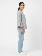 Women's Grey Embroidered Round Neck Top