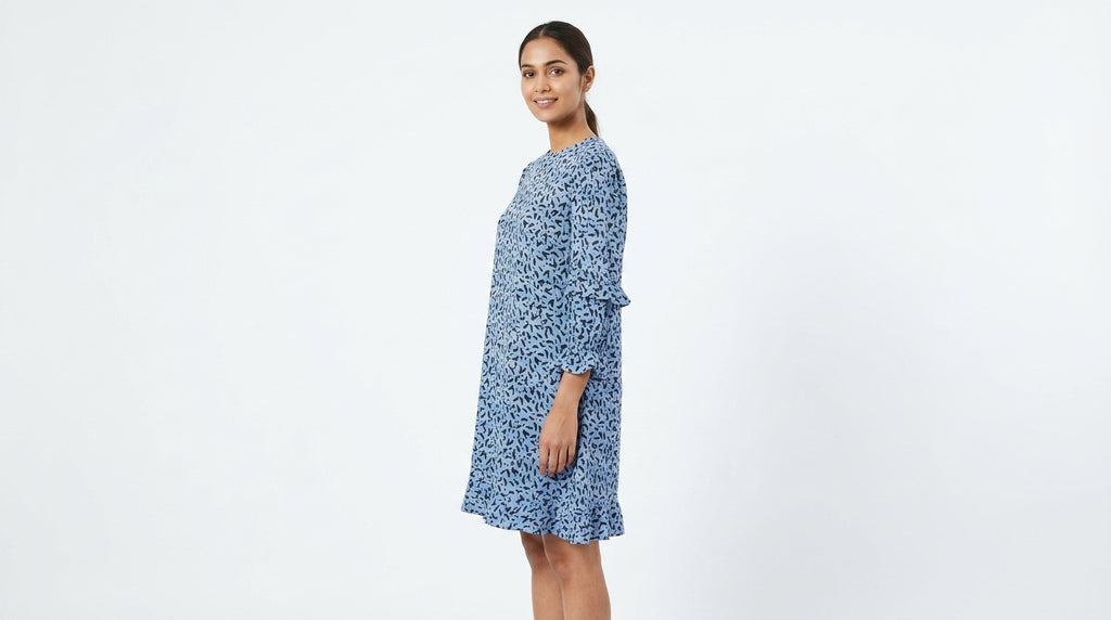 Sky Blue Abstract Print A-line Dress