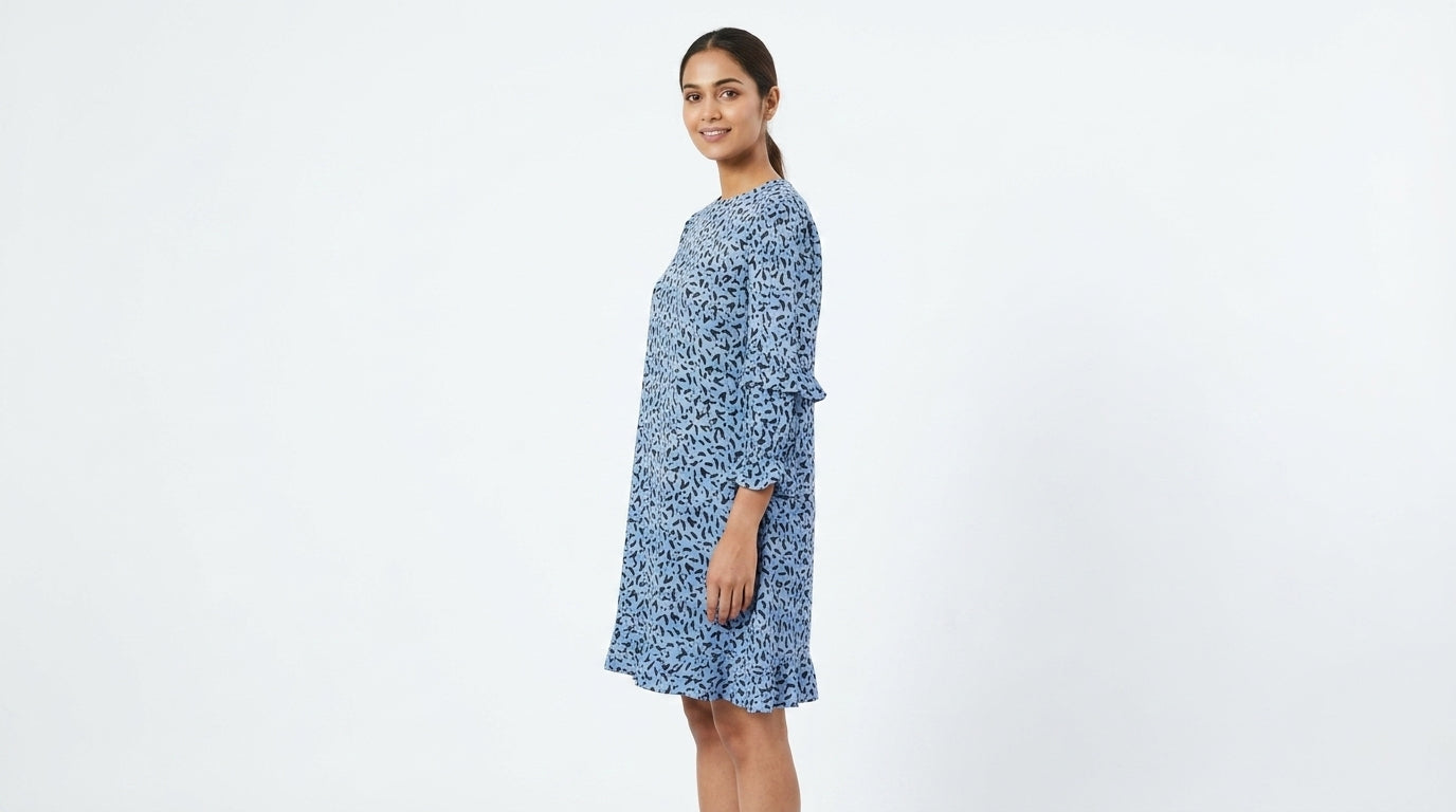 Sky Blue Abstract Print A-line Dress