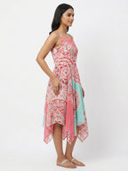 Women's Multi-Color Ethnic Print Flared Asymmetrical Dress