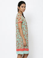 Sea Green Floral Printed Straight Fit Dress