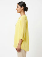 Women's Yellow Self Design Casual Tunic Top