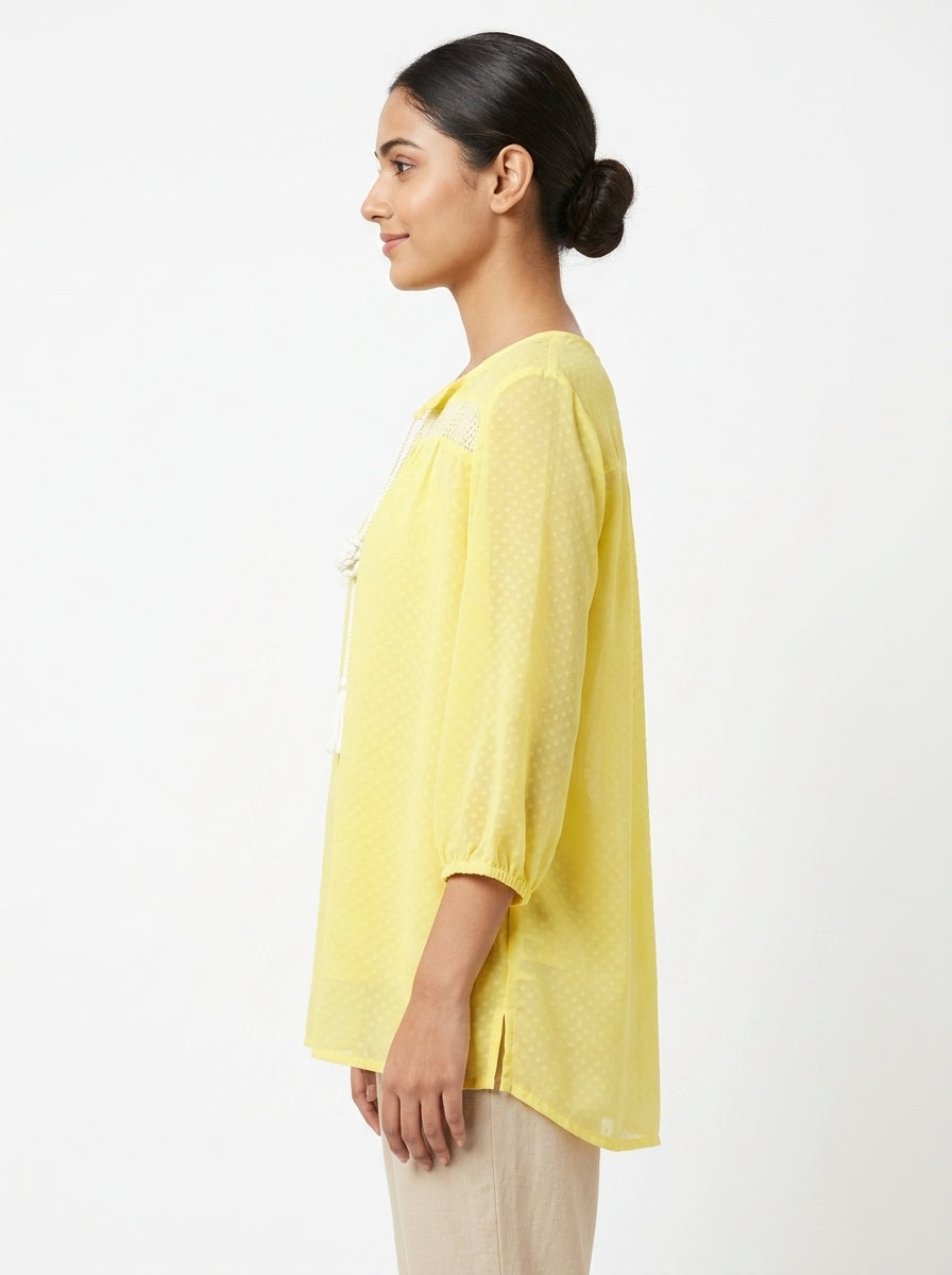 Women's Yellow Self Design Casual Tunic Top