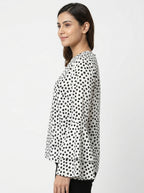Women's White Polka Dot Full Sleeve Top
