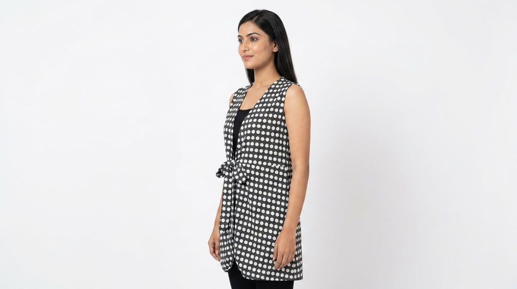 Women's Black Polka Dot Open Front Shrug