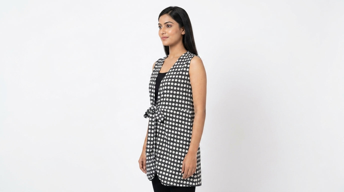 Women's Black Polka Dot Open Front Shrug