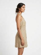Tan Embellished Halter Neck Dress