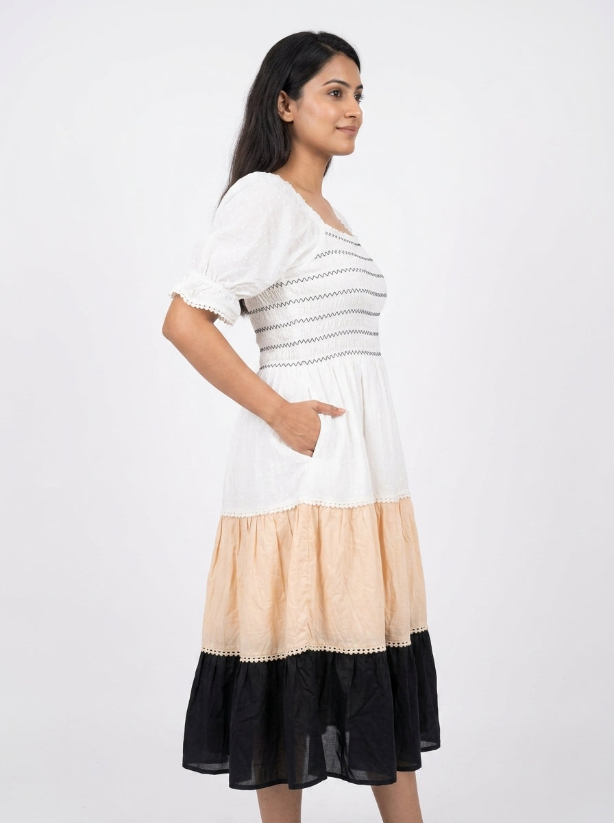 Multi-Colored Tiered Color Block Dress