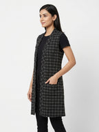 Black & White Checkered Sleeveless Long Jacket