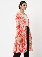Red & White Floral Print Flared Shrug