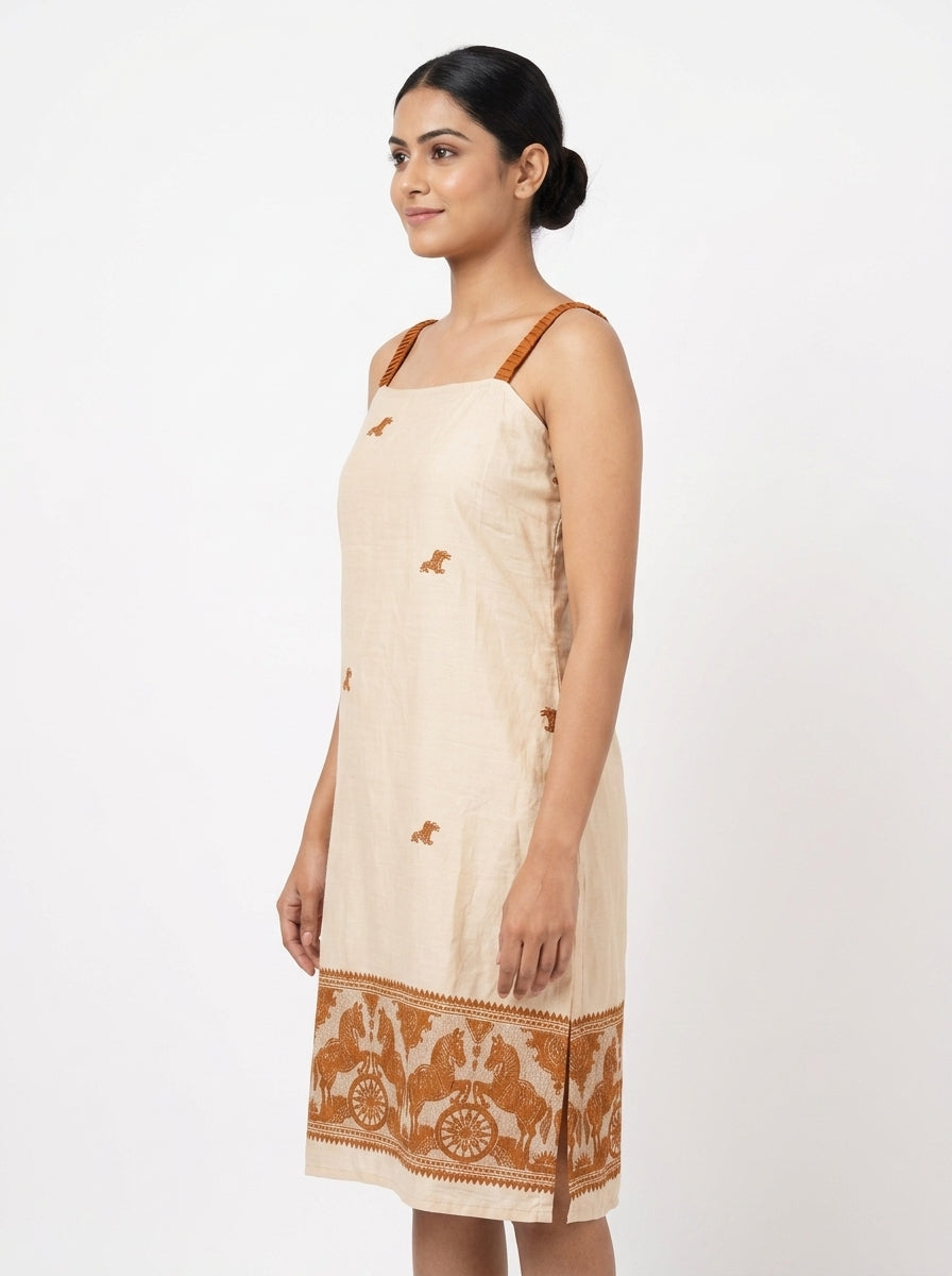 Cream Ethnic Print Casual Kurti