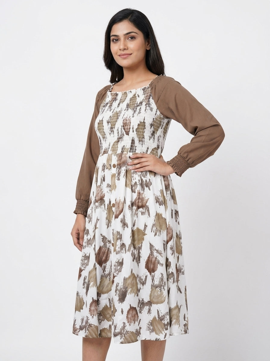 Women's Multi Abstract Print Smocked A-line Dress