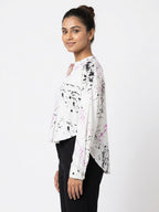 White Abstract Print Relaxed Fit Top