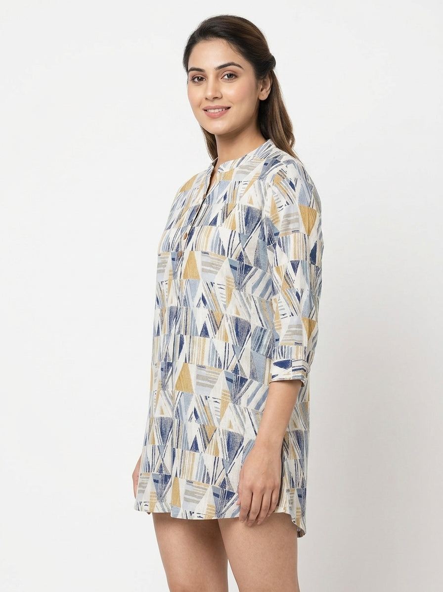 Multi Abstract Geometric Print Relaxed Fit Tunic Kurti