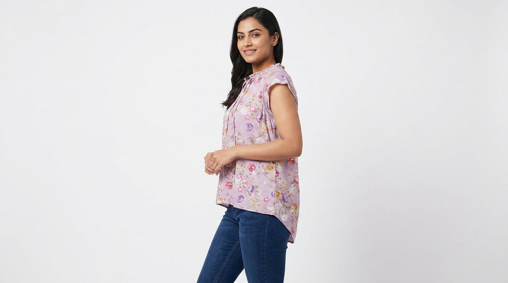 Light Purple Floral Printed Relaxed Fit Top