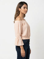 Peach Textured Off-Shoulder Relaxed Fit Top