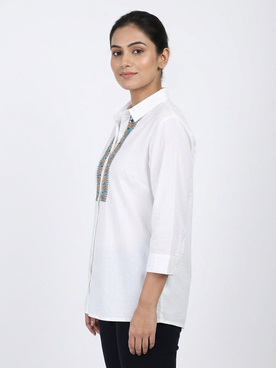 Women's White Embellished Casual Shirt
