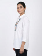 Women's White Embellished Casual Shirt