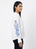 White Floral Embroidered Long Sleeve Top
