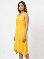Yellow Embellished Sleeveless Kurti